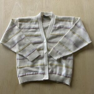 Vintage Justin Allen Sweater Womens Small White Striped Button Knit Cardigan USA